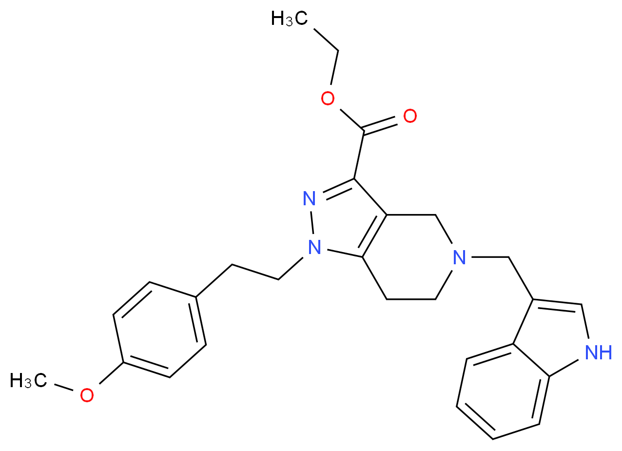ethyl 5-(1H-indol-3-ylmethyl)-1-[2-(4-methoxyphenyl)ethyl]-4,5,6,7-tetrahydro-1H-pyrazolo[4,3-c]pyridine-3-carboxylate_分子结构_CAS_)