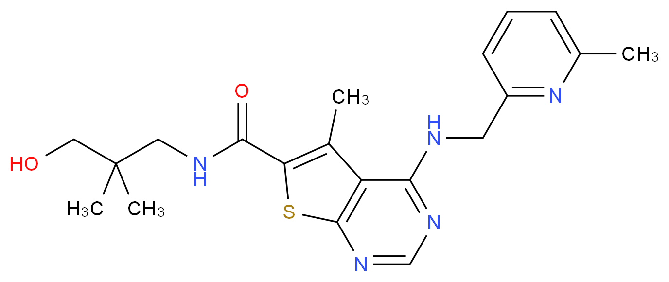N-(3-hydroxy-2,2-dimethylpropyl)-5-methyl-4-{[(6-methyl-2-pyridinyl)methyl]amino}thieno[2,3-d]pyrimidine-6-carboxamide_分子结构_CAS_)