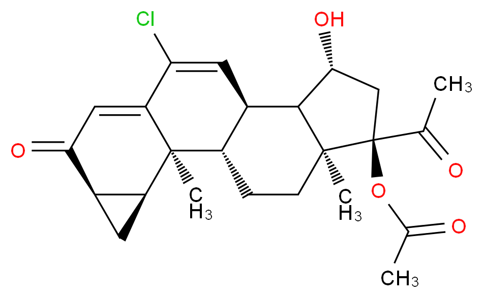 (1S,2S,3S,5R,11R,12S,13R,15R,16S)-15-acetyl-9-chloro-13-hydroxy-2,16-dimethyl-6-oxopentacyclo[9.7.0.0<sup>2</sup>,<sup>8</sup>.0<sup>3</sup>,<sup>5</sup>.0<sup>1</sup><sup>2</sup>,<sup>1</sup><sup>6</sup>]octadeca-7,9-dien-15-yl acetate_分子结构_CAS_65423-26-9