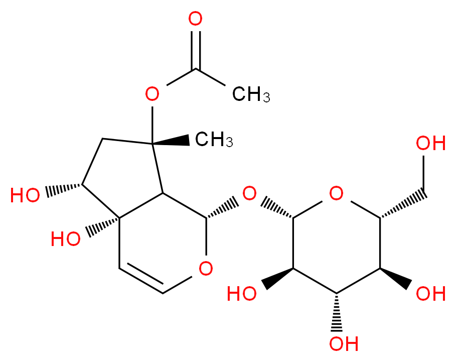 (1S,4aS,5R,7S,7aS)-4a,5-dihydroxy-7-methyl-1-{[(2S,3R,4S,5S,6R)-3,4,5-trihydroxy-6-(hydroxymethyl)oxan-2-yl]oxy}-1H,4aH,5H,6H,7H,7aH-cyclopenta[c]pyran-7-yl acetate_分子结构_CAS_6926-14-3