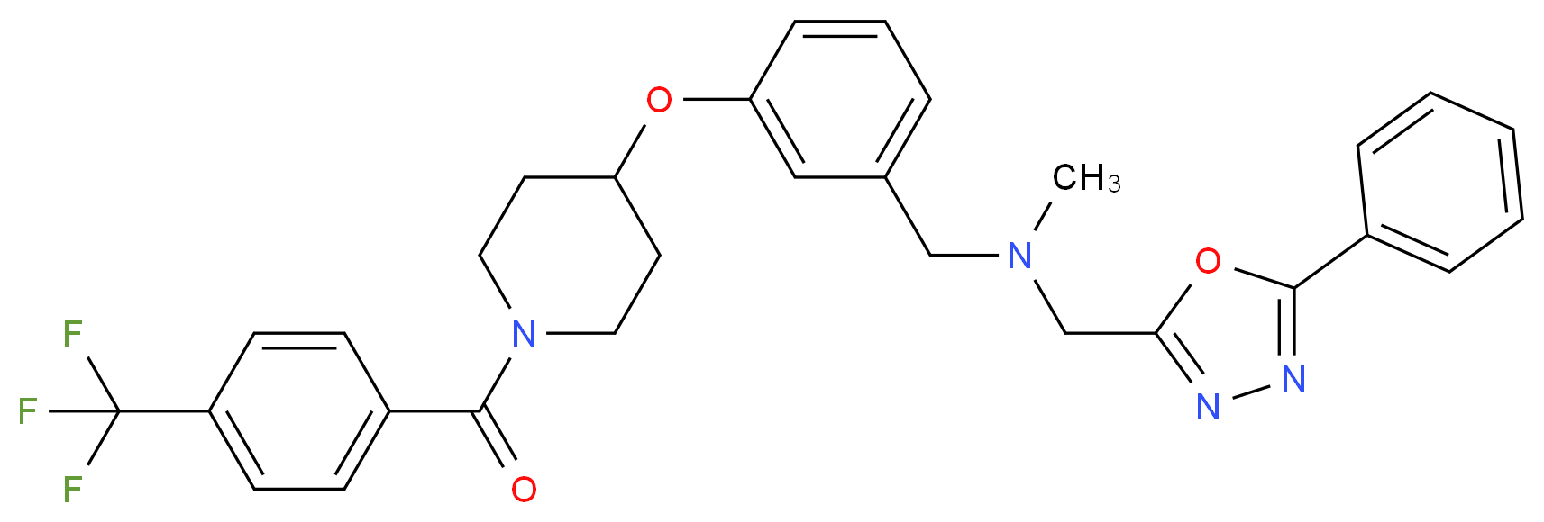 N-methyl-1-(5-phenyl-1,3,4-oxadiazol-2-yl)-N-[3-({1-[4-(trifluoromethyl)benzoyl]-4-piperidinyl}oxy)benzyl]methanamine_分子结构_CAS_)