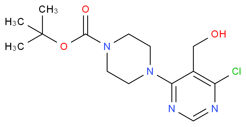 tert-Butyl 4-[6-chloro-5-(hydroxymethyl)-4-pyrimidinyl]tetrahydro-1(2H)-pyrazinecarboxylate_分子结构_CAS_)