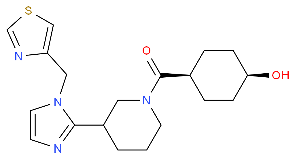 cis-4-({3-[1-(1,3-thiazol-4-ylmethyl)-1H-imidazol-2-yl]piperidin-1-yl}carbonyl)cyclohexanol_分子结构_CAS_)