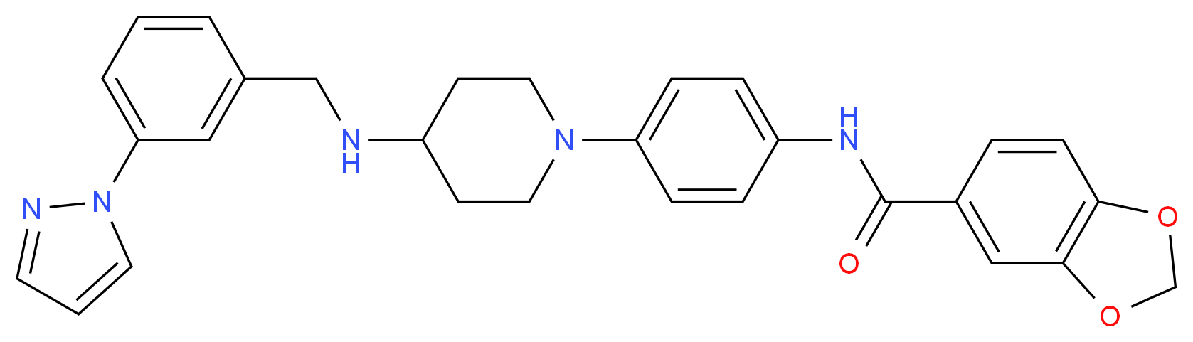N-[4-(4-{[3-(1H-pyrazol-1-yl)benzyl]amino}-1-piperidinyl)phenyl]-1,3-benzodioxole-5-carboxamide_分子结构_CAS_)