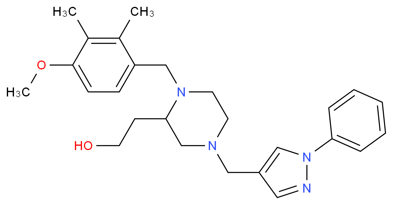 2-{1-(4-methoxy-2,3-dimethylbenzyl)-4-[(1-phenyl-1H-pyrazol-4-yl)methyl]-2-piperazinyl}ethanol_分子结构_CAS_)