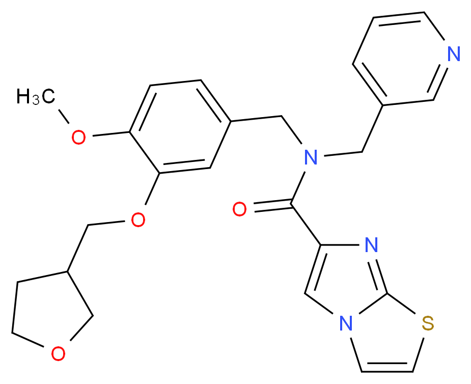N-[4-methoxy-3-(tetrahydro-3-furanylmethoxy)benzyl]-N-(3-pyridinylmethyl)imidazo[2,1-b][1,3]thiazole-6-carboxamide_分子结构_CAS_)