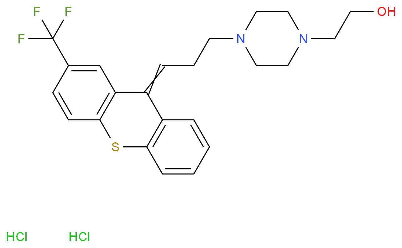 2-(4-{3-[2-(trifluoromethyl)-9H-thioxanthen-9-ylidene]propyl}piperazin-1-yl)ethan-1-ol dihydrochloride_分子结构_CAS_2413-38-9