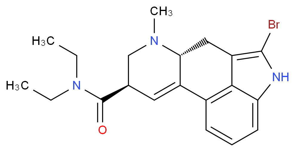 (4R,7R)-10-bromo-N,N-diethyl-6-methyl-6,11-diazatetracyclo[7.6.1.0<sup>2</sup>,<sup>7</sup>.0<sup>1</sup><sup>2</sup>,<sup>1</sup><sup>6</sup>]hexadeca-1(16),2,9,12,14-pentaene-4-carboxamide_分子结构_CAS_478-84-2