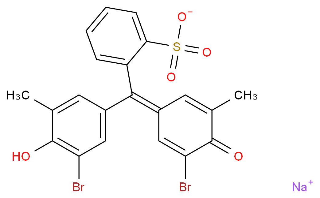 sodium 2-[(3-bromo-4-hydroxy-5-methylphenyl)[(1E)-3-bromo-5-methyl-4-oxocyclohexa-2,5-dien-1-ylidene]methyl]benzene-1-sulfonate_分子结构_CAS_62625-30-3