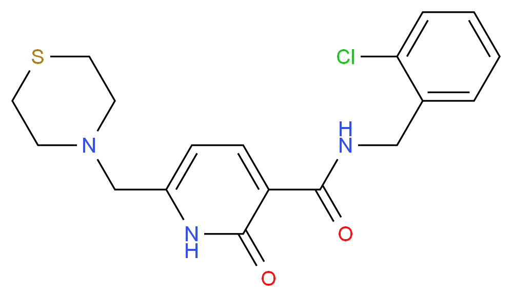 N-(2-chlorobenzyl)-2-oxo-6-(4-thiomorpholinylmethyl)-1,2-dihydro-3-pyridinecarboxamide_分子结构_CAS_)