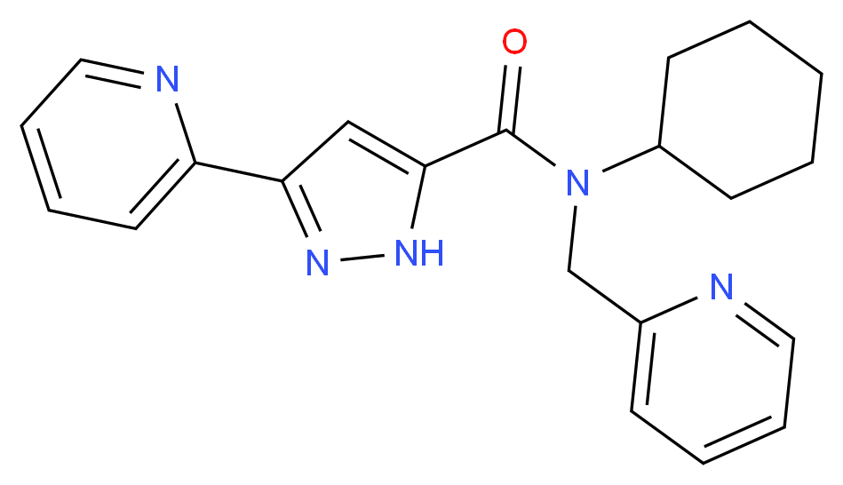 N-cyclohexyl-3-pyridin-2-yl-N-(pyridin-2-ylmethyl)-1H-pyrazole-5-carboxamide_分子结构_CAS_)