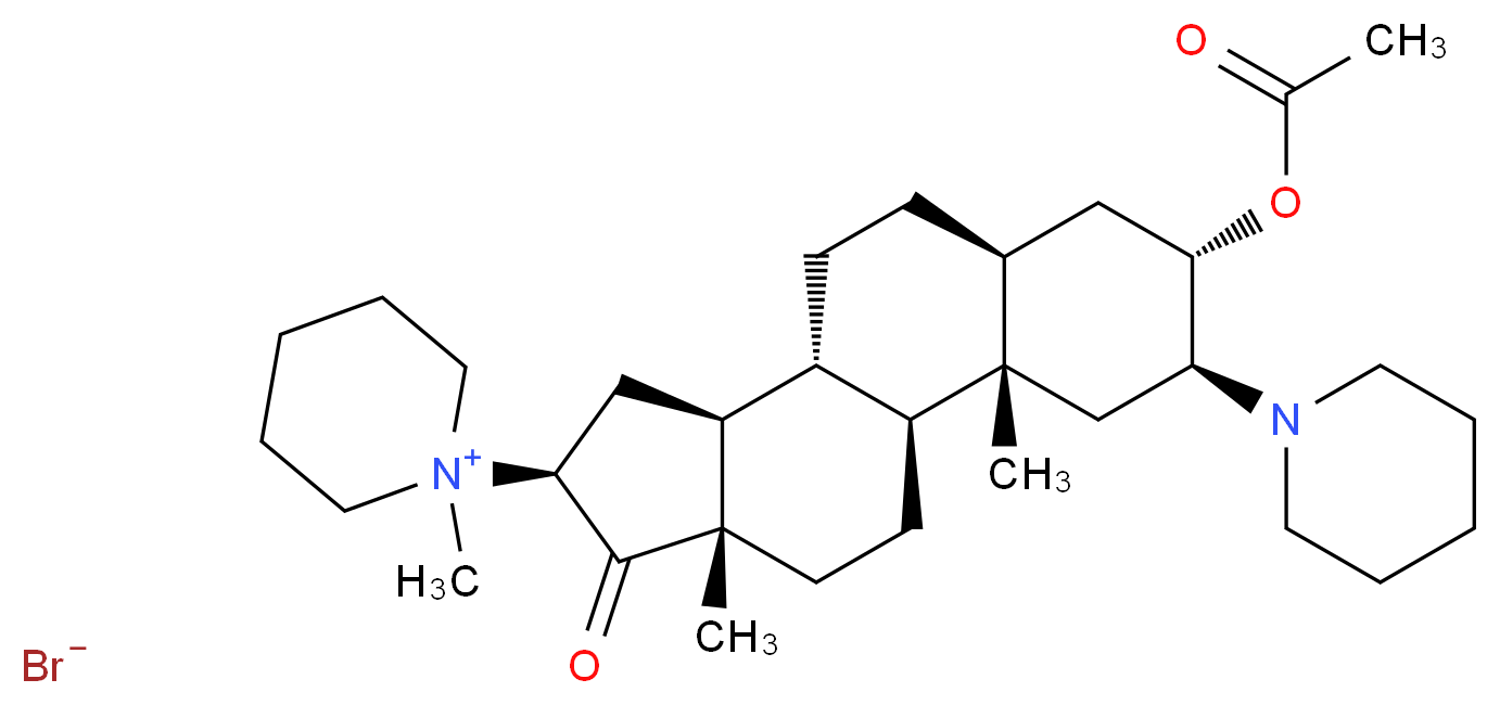 1-[(1S,2S,4S,5S,7S,10R,11S,13S,15S)-5-(acetyloxy)-2,15-dimethyl-14-oxo-4-(piperidin-1-yl)tetracyclo[8.7.0.0<sup>2</sup>,<sup>7</sup>.0<sup>1</sup><sup>1</sup>,<sup>1</sup><sup>5</sup>]heptadecan-13-yl]-1-methylpiperidin-1-ium bromide_分子结构_CAS_50587-93-4