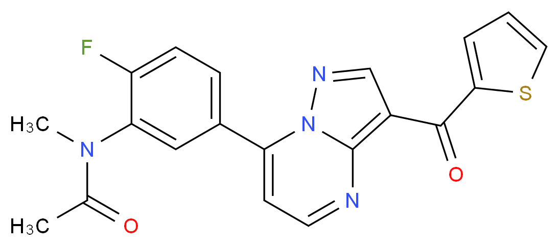 N-{2-fluoro-5-[3-(thiophene-2-carbonyl)pyrazolo[1,5-a]pyrimidin-7-yl]phenyl}-N-methylacetamide_分子结构_CAS_917393-39-6