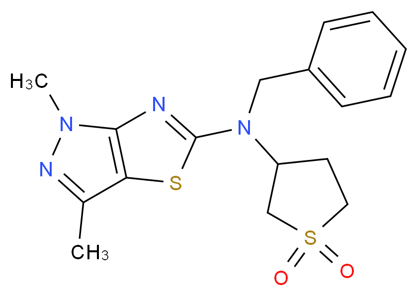 N-benzyl-N-(1,1-dioxidotetrahydro-3-thienyl)-1,3-dimethyl-1H-pyrazolo[3,4-d][1,3]thiazol-5-amine_分子结构_CAS_)