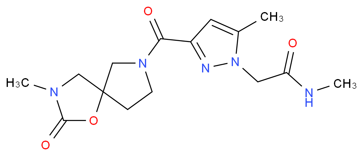 N-methyl-2-{5-methyl-3-[(3-methyl-2-oxo-1-oxa-3,7-diazaspiro[4.4]non-7-yl)carbonyl]-1H-pyrazol-1-yl}acetamide_分子结构_CAS_)