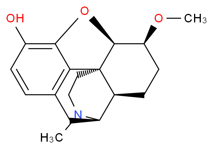 (1S,5R,13R,14S,17R)-14-methoxy-4-methyl-12-oxa-4-azapentacyclo[9.6.1.0<sup>1</sup>,<sup>1</sup><sup>3</sup>.0<sup>5</sup>,<sup>1</sup><sup>7</sup>.0<sup>7</sup>,<sup>1</sup><sup>8</sup>]octadeca-7(18),8,10-trien-10-ol_分子结构_CAS_7732-92-5