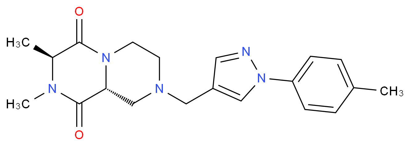 (3S,9aR)-2,3-dimethyl-8-{[1-(4-methylphenyl)-1H-pyrazol-4-yl]methyl}tetrahydro-2H-pyrazino[1,2-a]pyrazine-1,4(3H,6H)-dione_分子结构_CAS_)