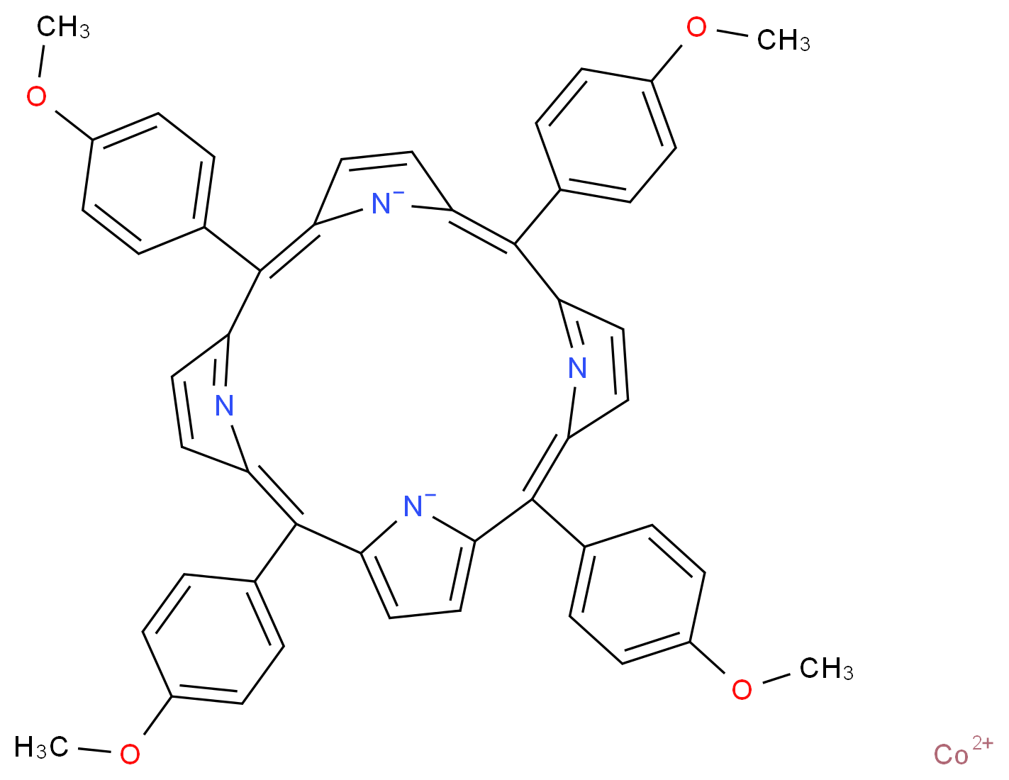 λ<sup>2</sup>-cobalt(2+) ion 2,7,12,17-tetrakis(4-methoxyphenyl)-21,22,23,24-tetraazapentacyclo[16.2.1.1<sup>3</sup>,<sup>6</sup>.1<sup>8</sup>,<sup>1</sup><sup>1</sup>.1<sup>1</sup><sup>3</sup>,<sup>1</sup><sup>6</sup>]tetracosa-1,3(24),4,6,8,10,12,14,16(22),17,19-undecaene-21,23-diide_分子结构_CAS_28903-71-1