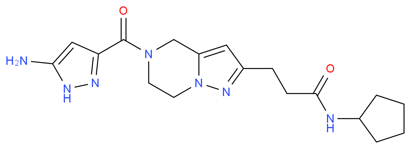 3-{5-[(5-amino-1H-pyrazol-3-yl)carbonyl]-4,5,6,7-tetrahydropyrazolo[1,5-a]pyrazin-2-yl}-N-cyclopentylpropanamide_分子结构_CAS_)