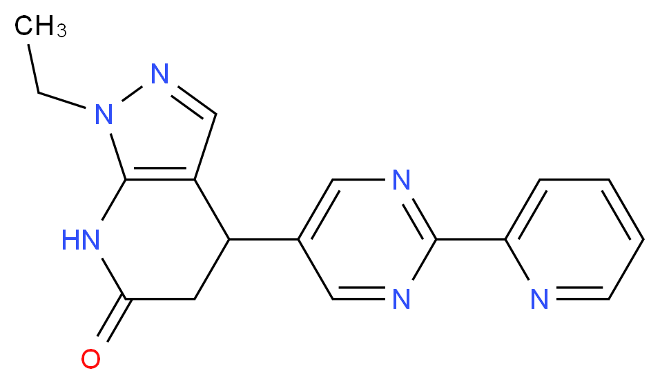 1-ethyl-4-(2-pyridin-2-ylpyrimidin-5-yl)-1,4,5,7-tetrahydro-6H-pyrazolo[3,4-b]pyridin-6-one_分子结构_CAS_)