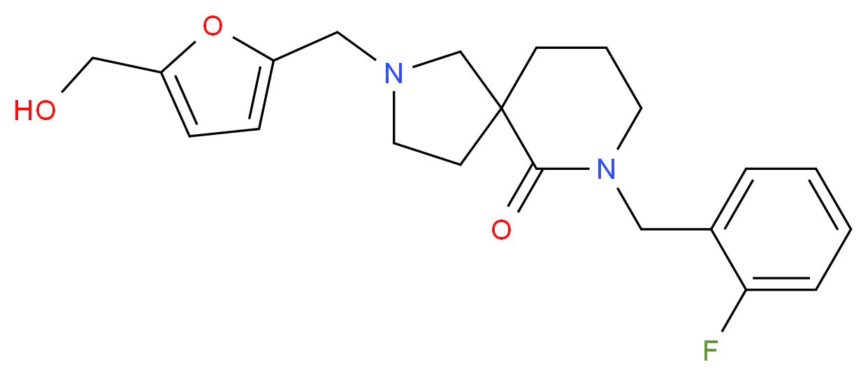 7-(2-fluorobenzyl)-2-{[5-(hydroxymethyl)-2-furyl]methyl}-2,7-diazaspiro[4.5]decan-6-one_分子结构_CAS_)