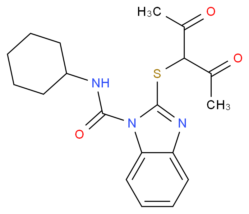 N-cyclohexyl-2-[(2,4-dioxopentan-3-yl)sulfanyl]-1H-1,3-benzodiazole-1-carboxamide_分子结构_CAS_98183-15-4