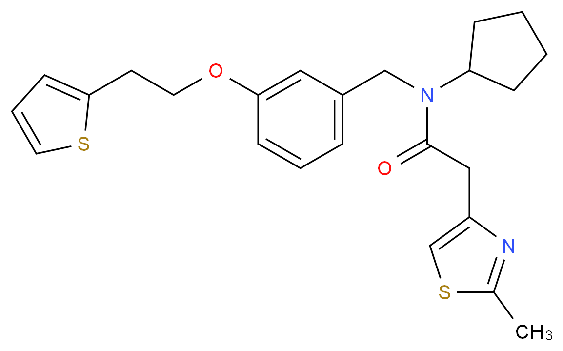 N-cyclopentyl-2-(2-methyl-1,3-thiazol-4-yl)-N-{3-[2-(2-thienyl)ethoxy]benzyl}acetamide_分子结构_CAS_)