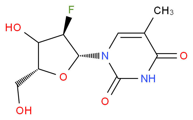 1-[(2R,3R,5R)-3-fluoro-4-hydroxy-5-(hydroxymethyl)oxolan-2-yl]-5-methyl-1,2,3,4-tetrahydropyrimidine-2,4-dione_分子结构_CAS_163252-36-6