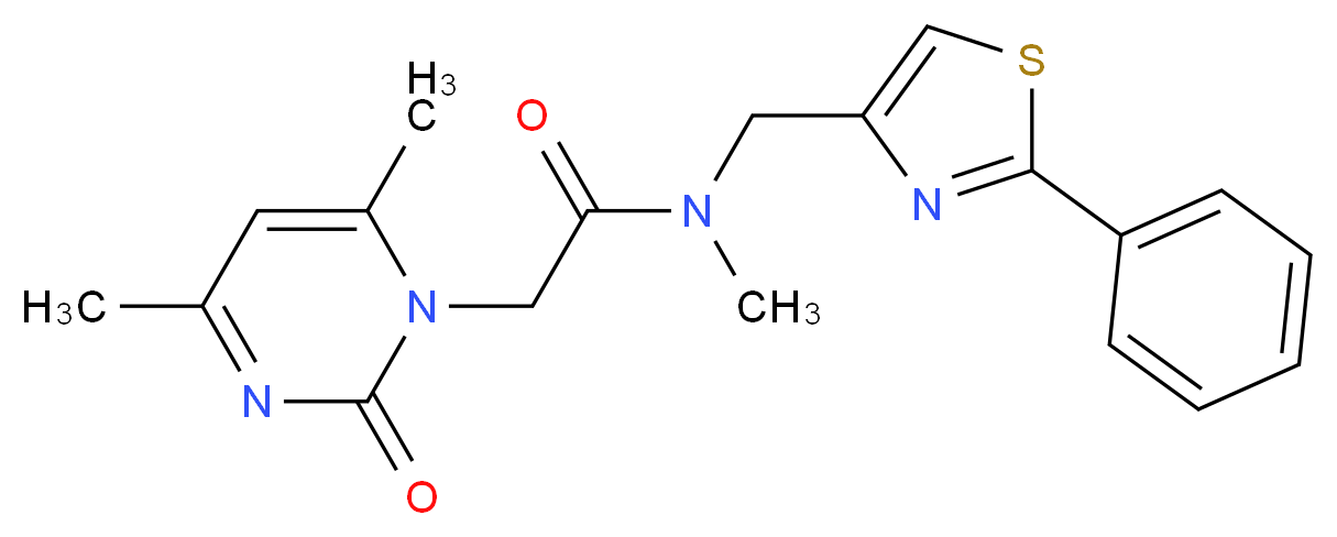 2-(4,6-dimethyl-2-oxo-1(2H)-pyrimidinyl)-N-methyl-N-[(2-phenyl-1,3-thiazol-4-yl)methyl]acetamide_分子结构_CAS_)