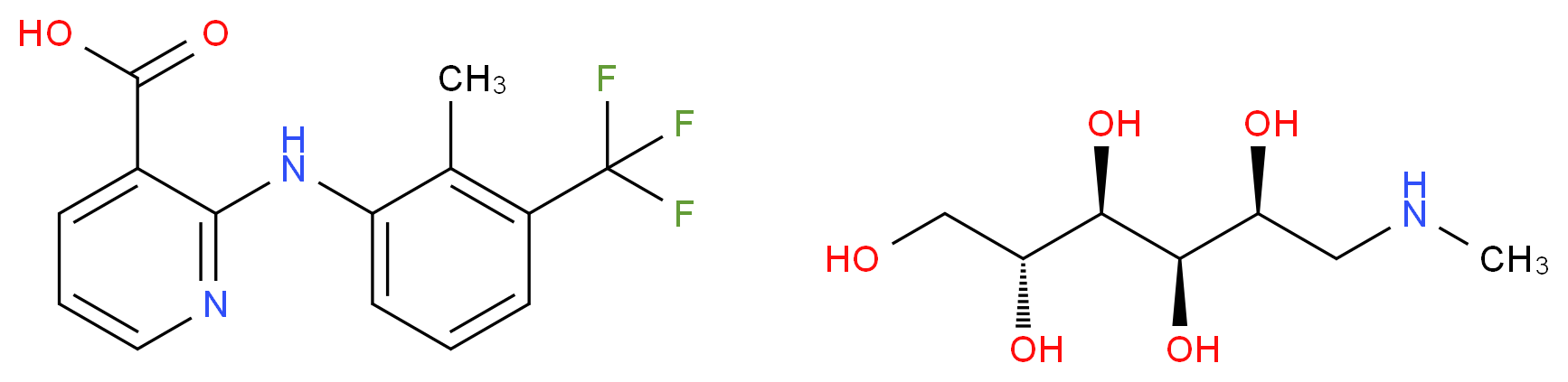 (2R,3R,4R,5S)-6-(methylamino)hexane-1,2,3,4,5-pentol; 2-{[2-methyl-3-(trifluoromethyl)phenyl]amino}pyridine-3-carboxylic acid_分子结构_CAS_42461-84-7