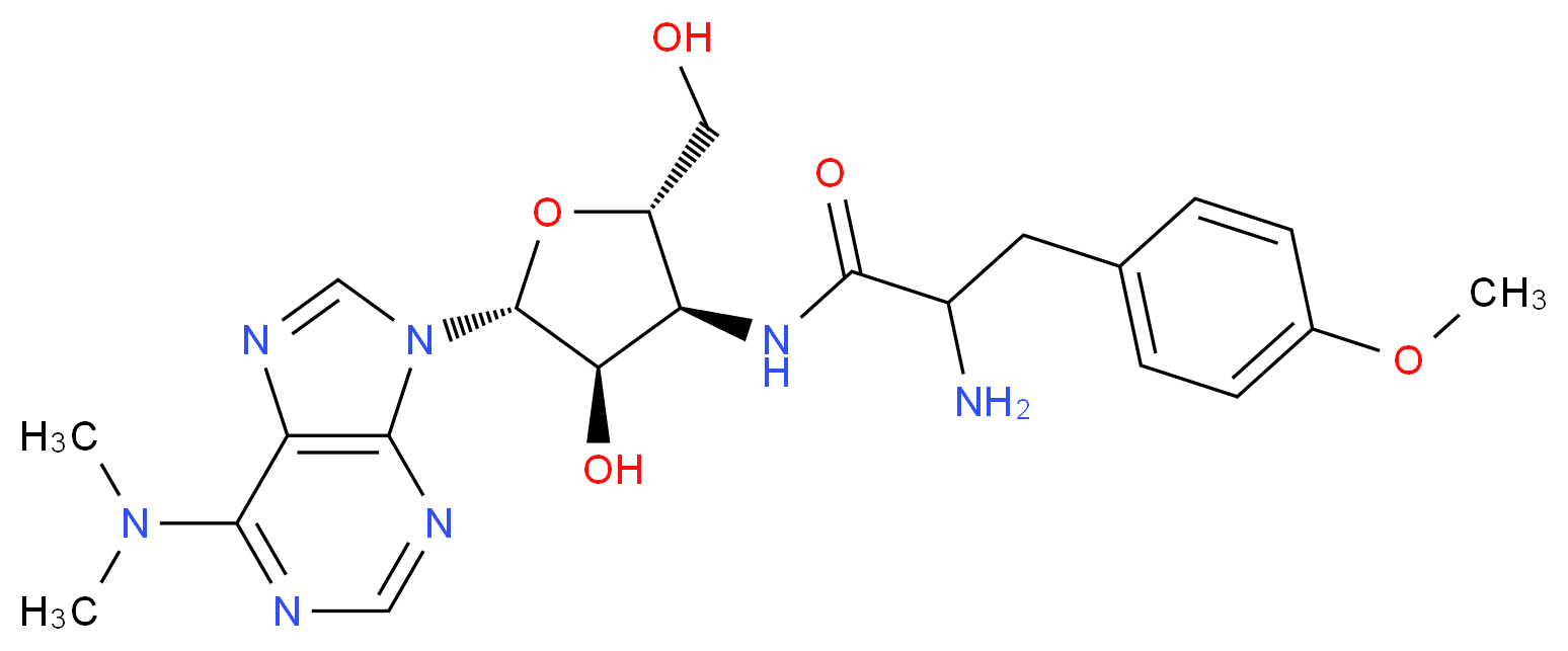 2-amino-N-[(2S,3S,4R,5R)-5-[6-(dimethylamino)-9H-purin-9-yl]-4-hydroxy-2-(hydroxymethyl)oxolan-3-yl]-3-(4-methoxyphenyl)propanamide_分子结构_CAS_53-79-2