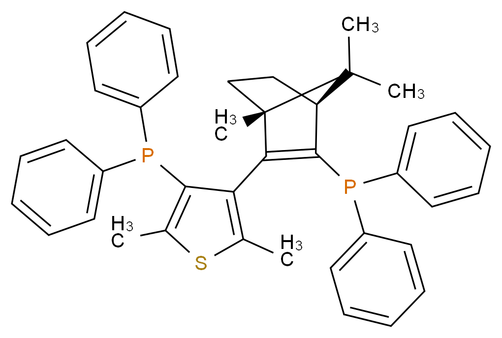 {4-[(1R,4S)-3-(diphenylphosphanyl)-1,7,7-trimethylbicyclo[2.2.1]hept-2-en-2-yl]-2,5-dimethylthiophen-3-yl}diphenylphosphane_分子结构_CAS_868851-47-2