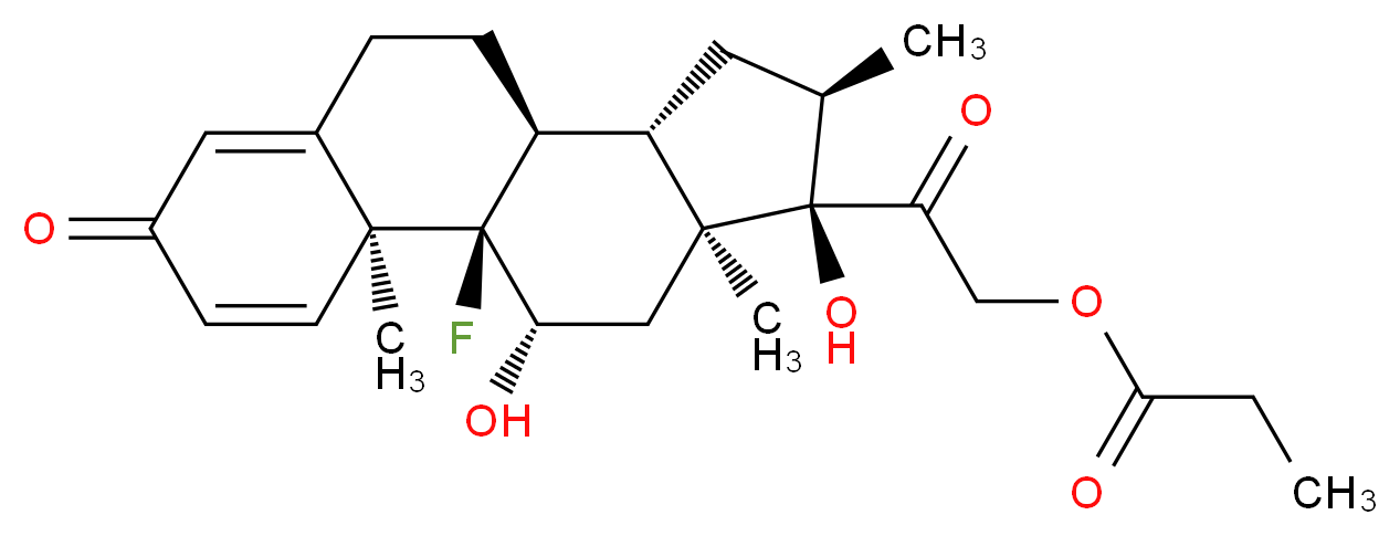 2-[(1R,2S,10S,11S,13R,14R,15S,17S)-1-fluoro-14,17-dihydroxy-2,13,15-trimethyl-5-oxotetracyclo[8.7.0.0<sup>2</sup>,<sup>7</sup>.0<sup>1</sup><sup>1</sup>,<sup>1</sup><sup>5</sup>]heptadeca-3,6-dien-14-yl]-2-oxoethyl propanoate_分子结构_CAS_3793-10-0