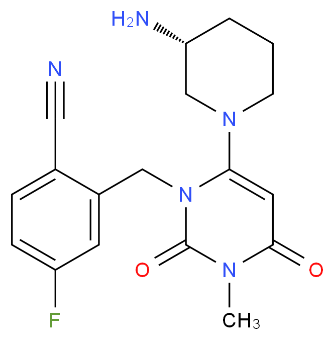 2-({6-[(3R)-3-aminopiperidin-1-yl]-3-methyl-2,4-dioxo-1,2,3,4-tetrahydropyrimidin-1-yl}methyl)-4-fluorobenzonitrile_分子结构_CAS_865759-25-7