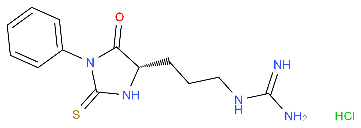 1-{3-[(4S)-5-oxo-1-phenyl-2-sulfanylideneimidazolidin-4-yl]propyl}guanidine hydrochloride_分子结构_CAS_117756-28-2