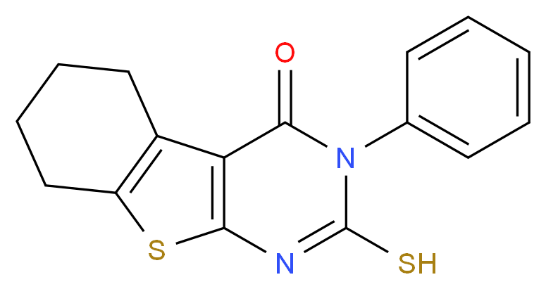 4-phenyl-5-sulfanyl-8-thia-4,6-diazatricyclo[7.4.0.0<sup>2</sup>,<sup>7</sup>]trideca-1(9),2(7),5-trien-3-one_分子结构_CAS_42076-13-1