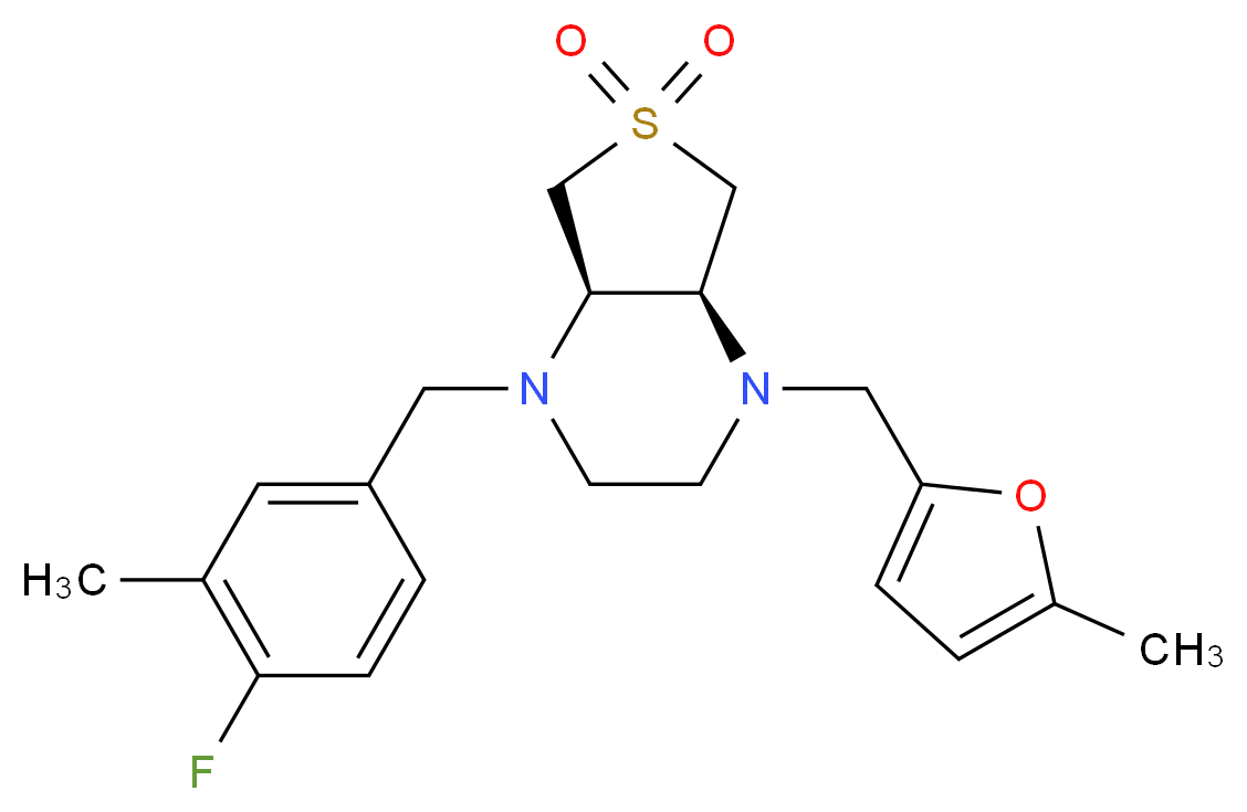 (4aS*,7aR*)-1-(4-fluoro-3-methylbenzyl)-4-[(5-methyl-2-furyl)methyl]octahydrothieno[3,4-b]pyrazine 6,6-dioxide_分子结构_CAS_)