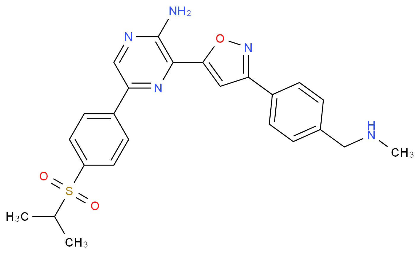 3-(3-{4-[(methylamino)methyl]phenyl}-1,2-oxazol-5-yl)-5-[4-(propane-2-sulfonyl)phenyl]pyrazin-2-amine_分子结构_CAS_1232416-25-9