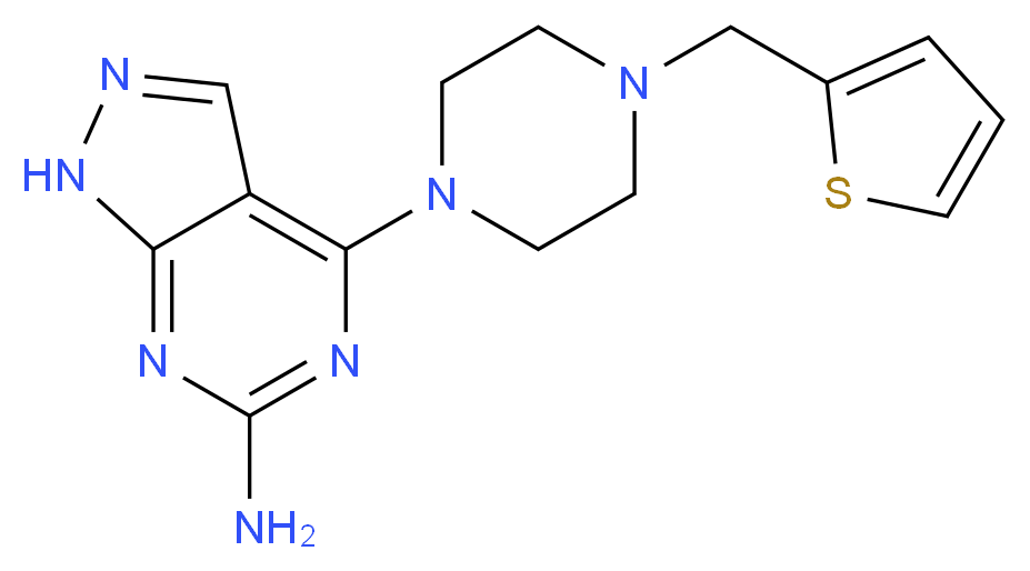 4-[4-(2-thienylmethyl)-1-piperazinyl]-1H-pyrazolo[3,4-d]pyrimidin-6-amine_分子结构_CAS_)