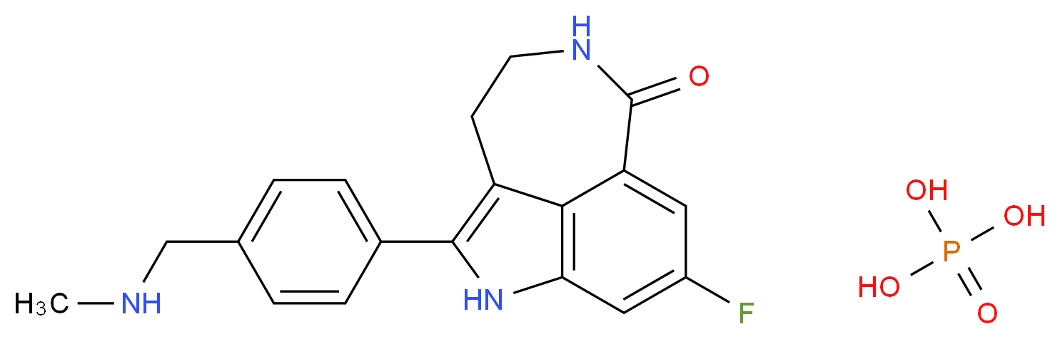 6-fluoro-2-{4-[(methylamino)methyl]phenyl}-3,10-diazatricyclo[6.4.1.0^{4,13}]trideca-1,4,6,8(13)-tetraen-9-one; phosphoric acid_分子结构_CAS_459868-92-9