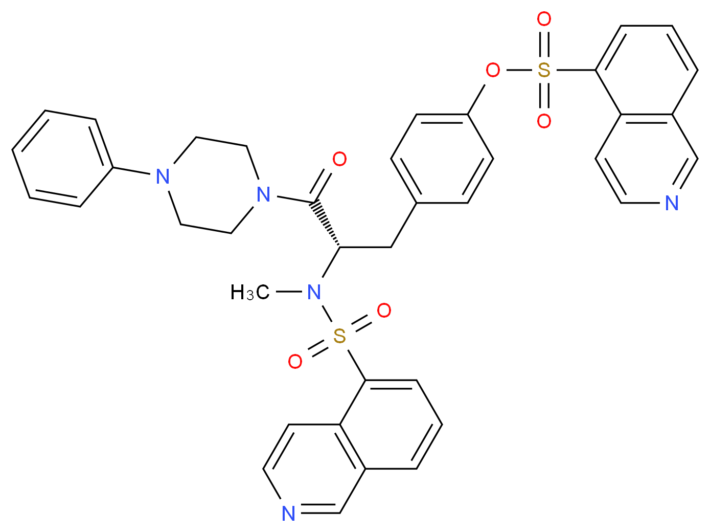 4-[(2S)-2-(N-methylisoquinoline-5-sulfonamido)-3-oxo-3-(4-phenylpiperazin-1-yl)propyl]phenyl isoquinoline-5-sulfonate_分子结构_CAS_127191-97-3