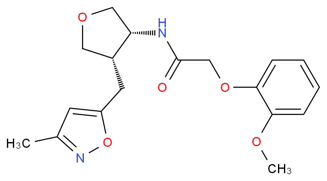 2-(2-methoxyphenoxy)-N-{(3R*,4S*)-4-[(3-methylisoxazol-5-yl)methyl]tetrahydrofuran-3-yl}acetamide_分子结构_CAS_)