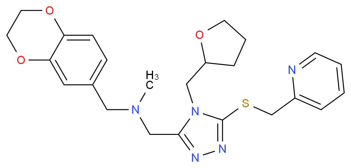 (2,3-dihydro-1,4-benzodioxin-6-ylmethyl)methyl{[5-[(2-pyridinylmethyl)thio]-4-(tetrahydro-2-furanylmethyl)-4H-1,2,4-triazol-3-yl]methyl}amine_分子结构_CAS_)