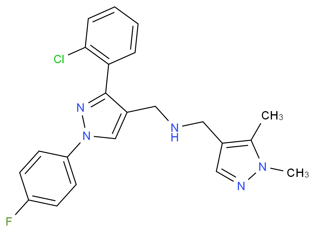 1-[3-(2-chlorophenyl)-1-(4-fluorophenyl)-1H-pyrazol-4-yl]-N-[(1,5-dimethyl-1H-pyrazol-4-yl)methyl]methanamine_分子结构_CAS_)