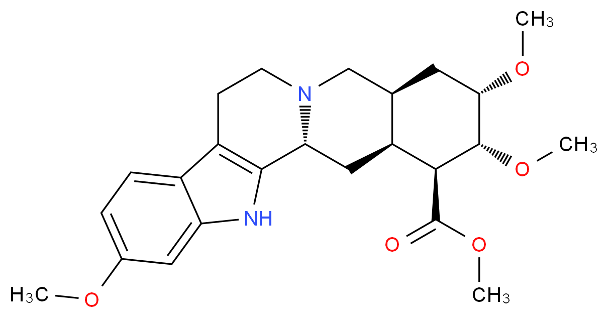 methyl (1R,15S,17S,18R,19S,20S)-6,17,18-trimethoxy-3,13-diazapentacyclo[11.8.0.0<sup>2</sup>,<sup>1</sup><sup>0</sup>.0<sup>4</sup>,<sup>9</sup>.0<sup>1</sup><sup>5</sup>,<sup>2</sup><sup>0</sup>]henicosa-2(10),4,6,8-tetraene-19-carboxylate_分子结构_CAS_1178-28-5