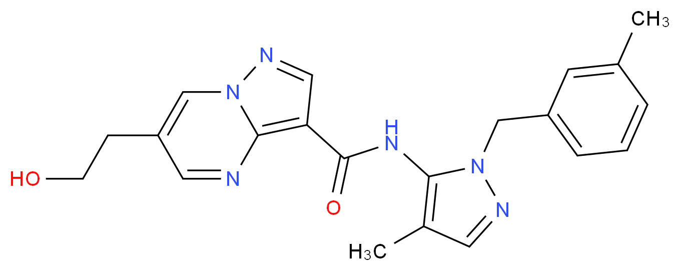 6-(2-hydroxyethyl)-N-[4-methyl-1-(3-methylbenzyl)-1H-pyrazol-5-yl]pyrazolo[1,5-a]pyrimidine-3-carboxamide_分子结构_CAS_)