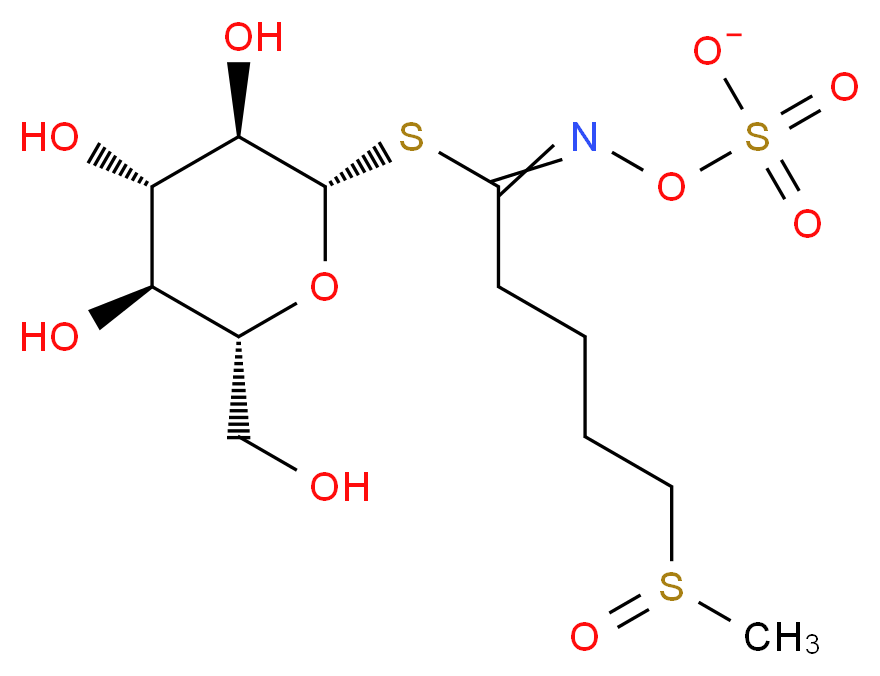 (2R,3S,4S,5R,6S)-2-(hydroxymethyl)-6-({5-methanesulfinyl-1-[(sulfonatooxy)imino]pentyl}sulfanyl)oxane-3,4,5-triol_分子结构_CAS_21414-41-5