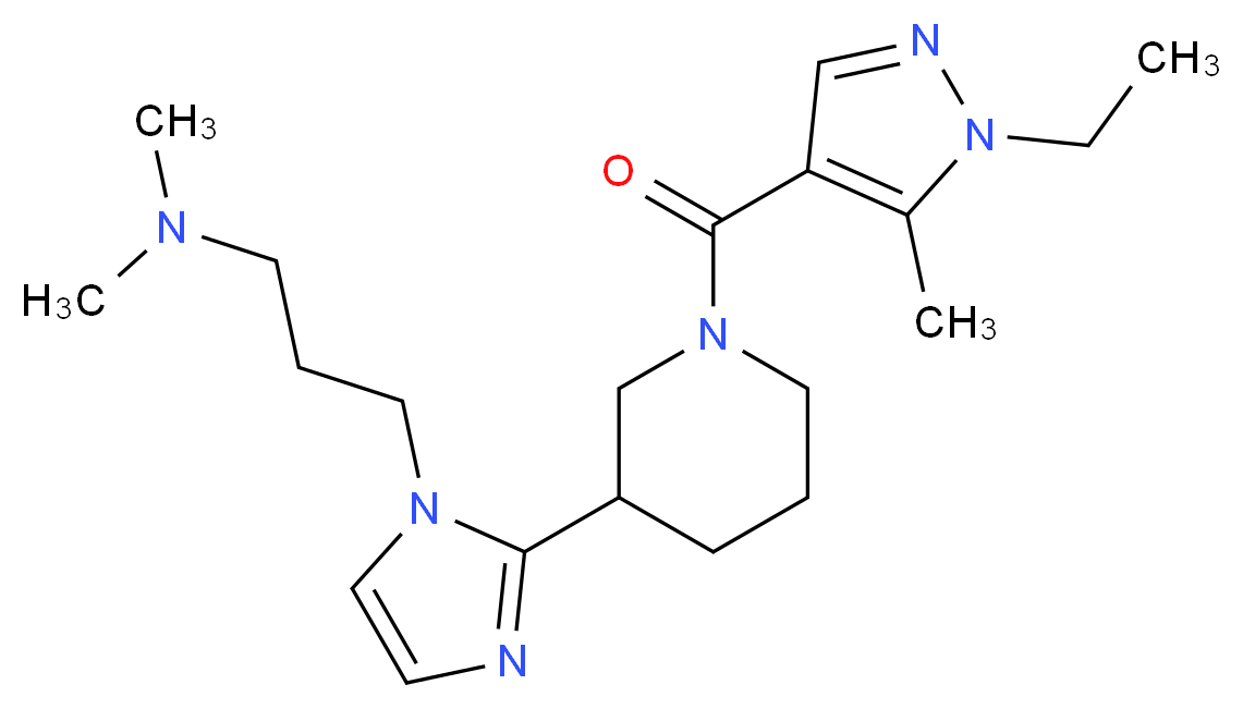 3-(2-{1-[(1-ethyl-5-methyl-1H-pyrazol-4-yl)carbonyl]piperidin-3-yl}-1H-imidazol-1-yl)-N,N-dimethylpropan-1-amine_分子结构_CAS_)