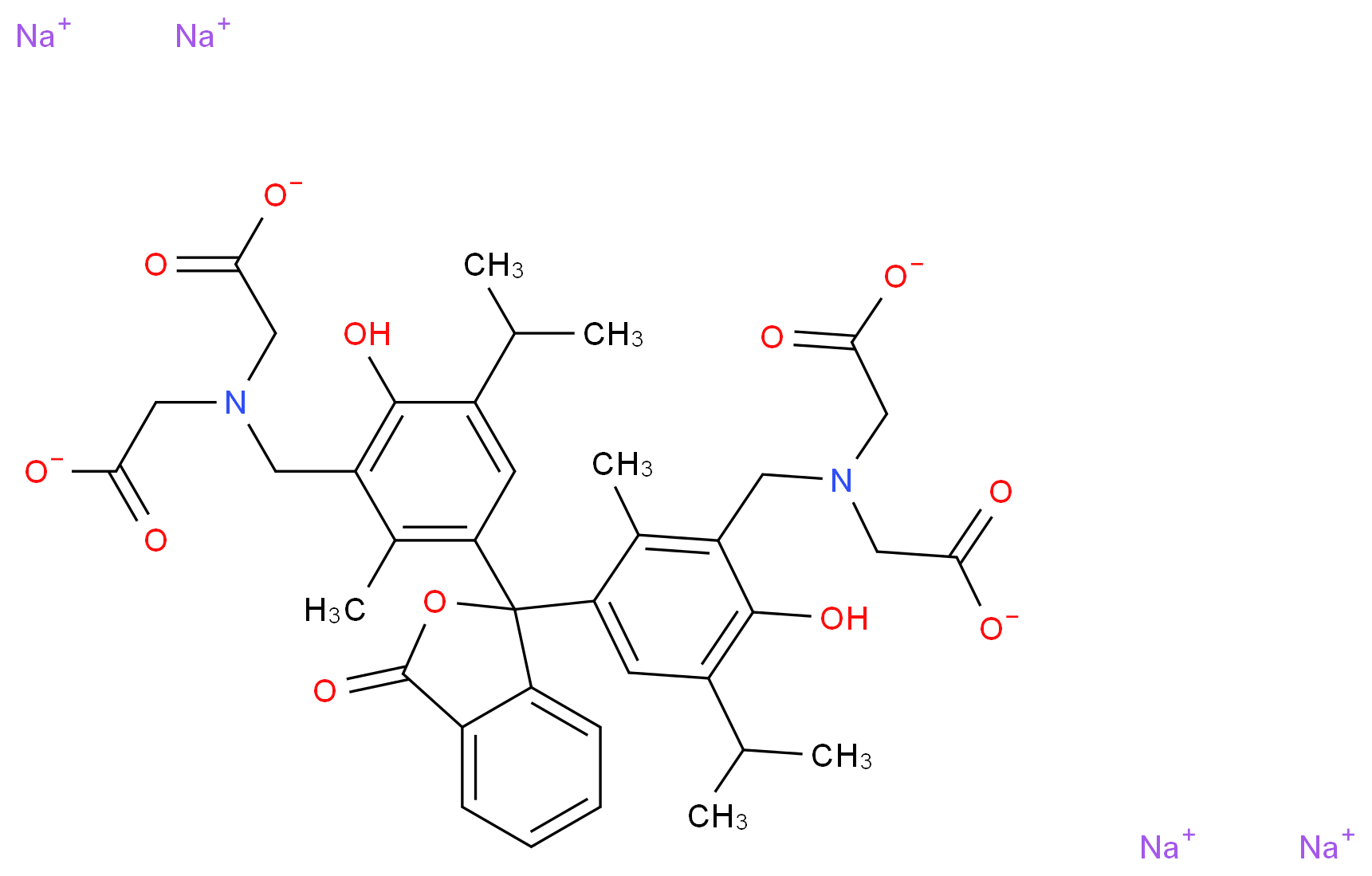 tetrasodium 2-[({3-[1-(3-{[bis(carboxylatomethyl)amino]methyl}-4-hydroxy-2-methyl-5-(propan-2-yl)phenyl)-3-oxo-1,3-dihydro-2-benzofuran-1-yl]-6-hydroxy-2-methyl-5-(propan-2-yl)phenyl}methyl)(carboxylatomethyl)amino]acetate_分子结构_CAS_62698-55-9