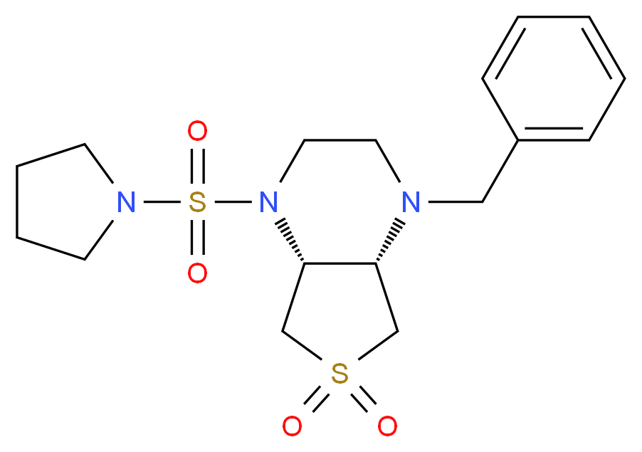 (4aR*,7aS*)-1-benzyl-4-(pyrrolidin-1-ylsulfonyl)octahydrothieno[3,4-b]pyrazine 6,6-dioxide_分子结构_CAS_)